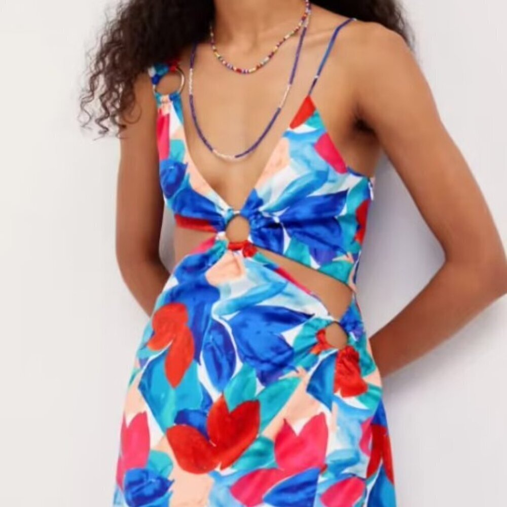 Blue For Love & Lemons Lorenza Open Back Satin Mini Dress NWT Sz Large